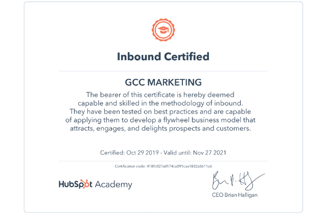 GCC Marketing Inbound Certification by HubSpot